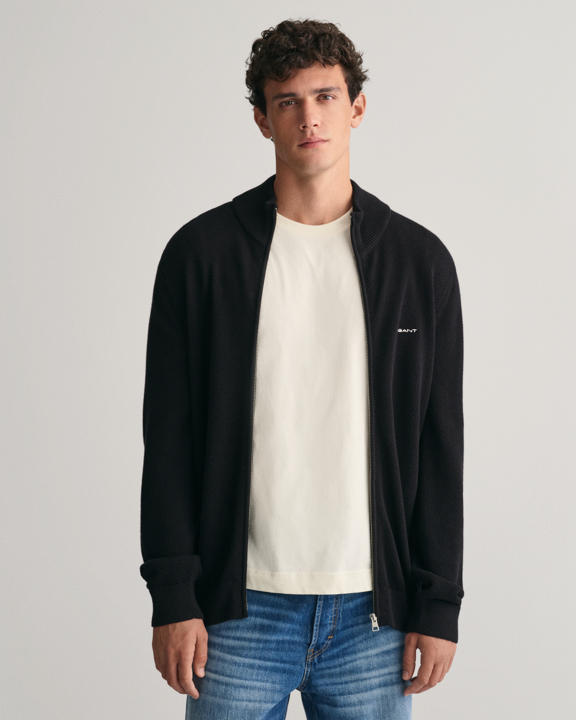 COTTON PIQUE ZIP CARDIGAN