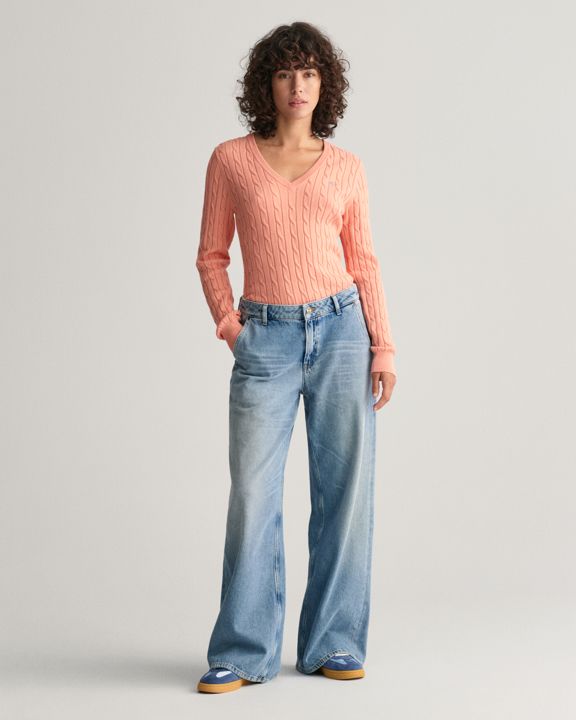 GANT STRETCH CABLE V-NECK - Trui - eggshell/crème