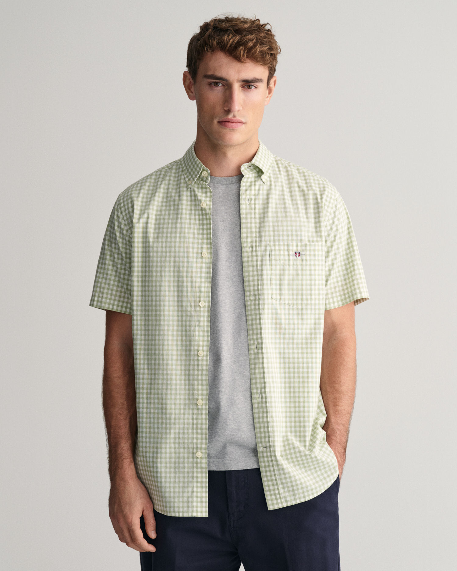 Regular Fit Gingham Poplin kortermet skjorte