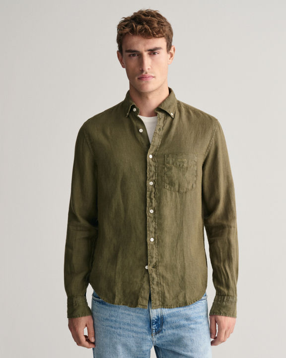 Regular Fit Garment-Dyed Linen Shirt