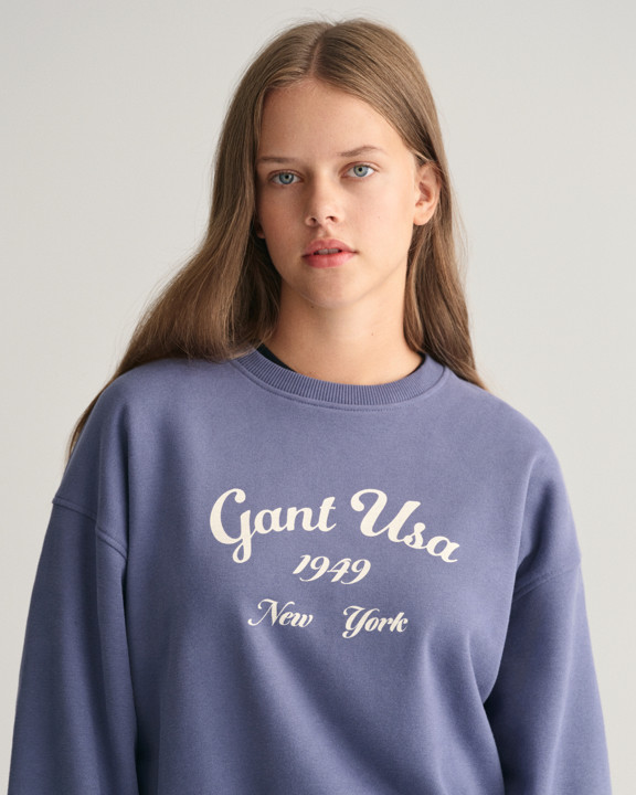 Teen Girls Oversized Script Graphic Sweatshirt