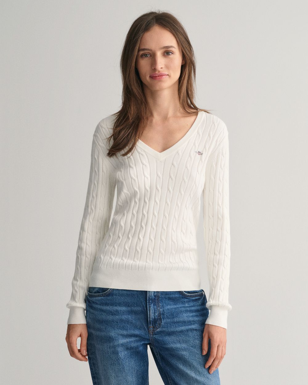 GANT Stretch katoenen kabel V-hals dames Trui