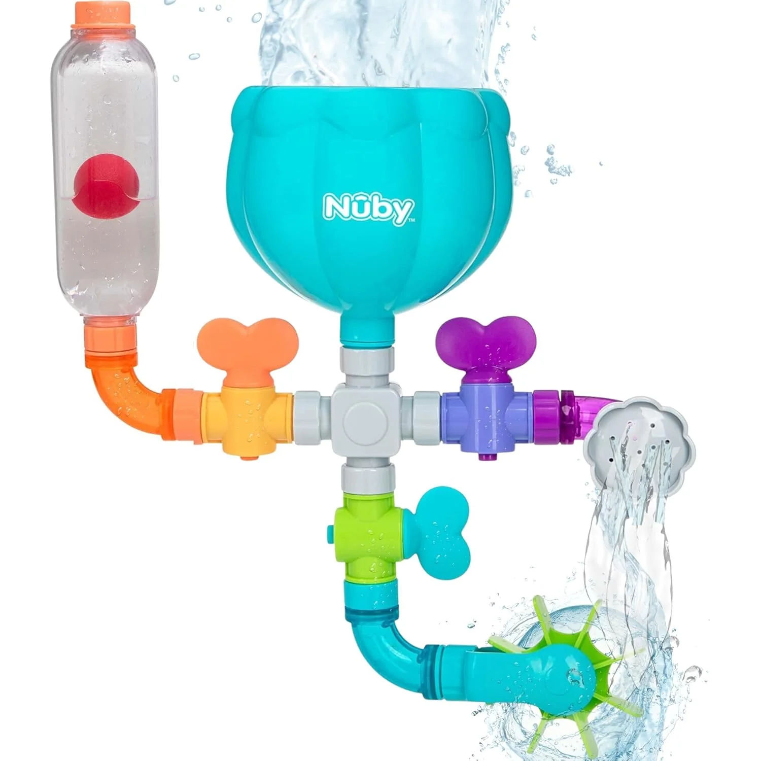 Nuby Wacky Water Works Pipes Bath Toy, Multicolor, 3 Years + image 1