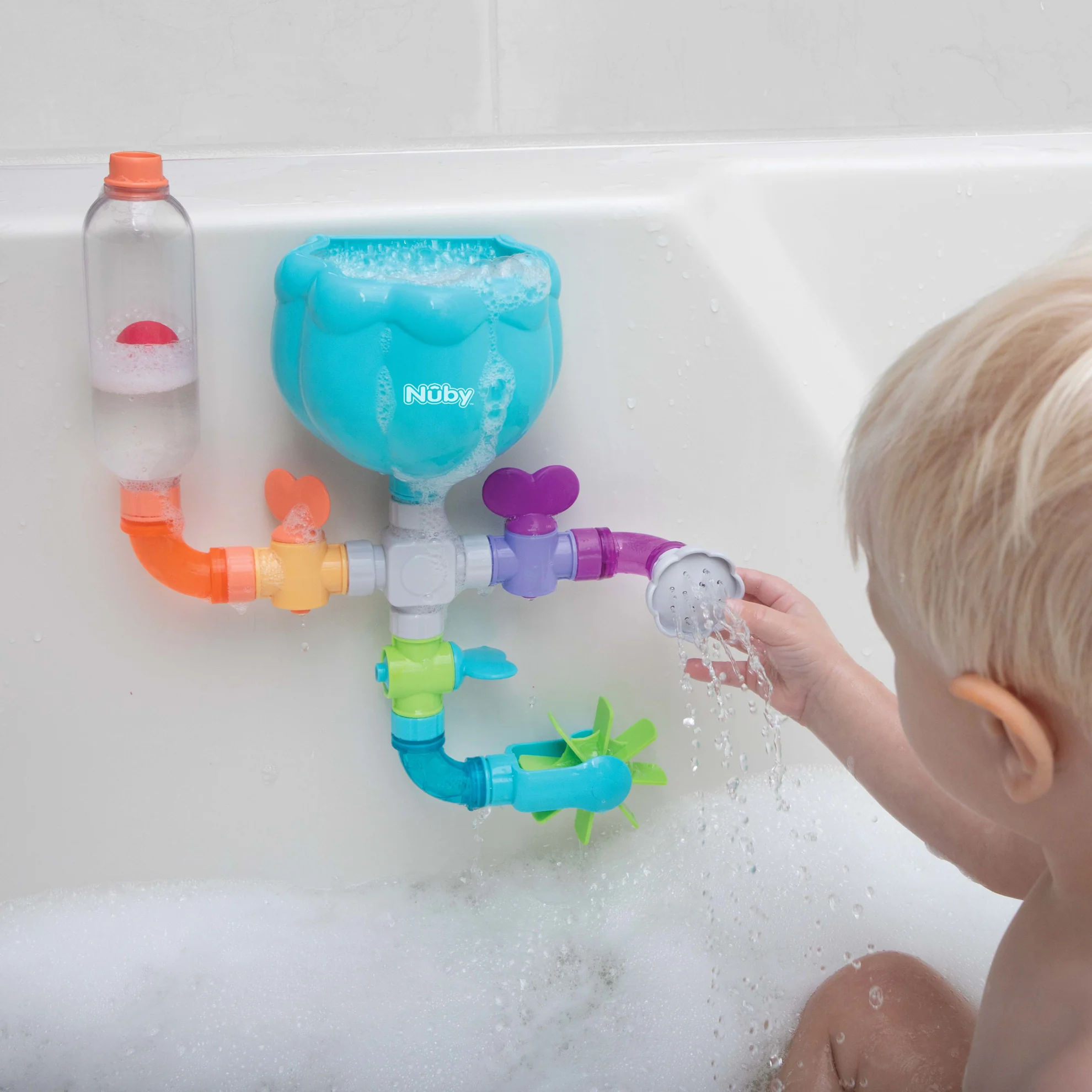 Nuby Wacky Water Works Pipes Bath Toy, Multicolor, 3 Years + image 2