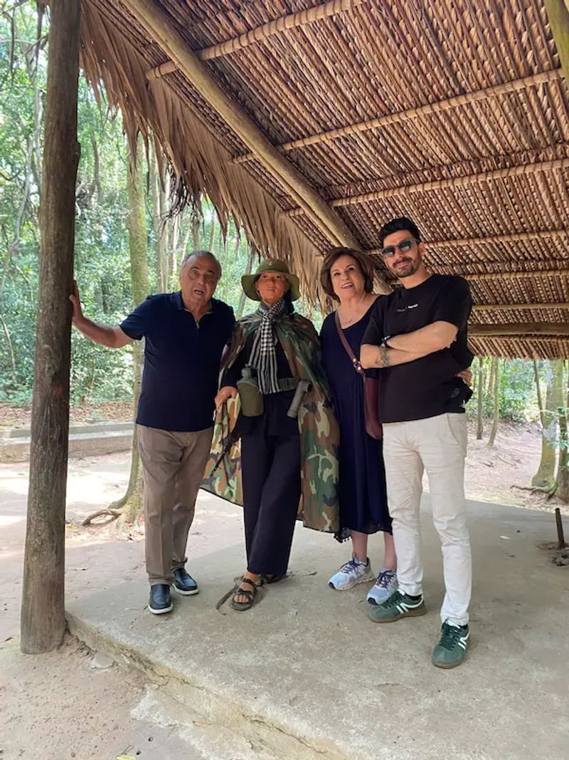 two American senior travelers in vietnams infamous cu chi tunnel