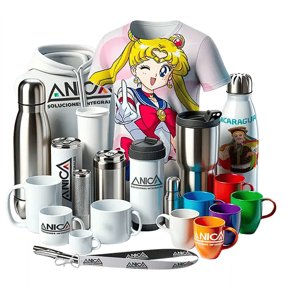 Sublimación y transfer (tazas, textiles, termos, llaveros, lapiceros, lanyards, DTF)