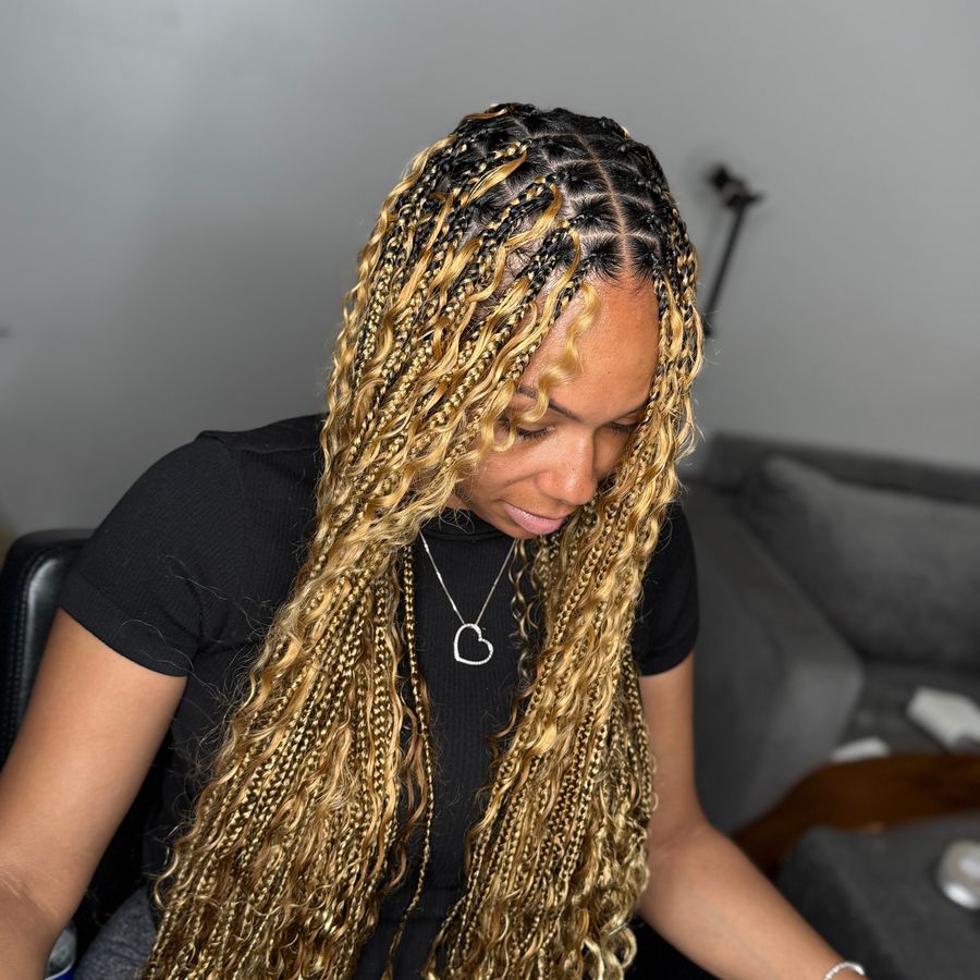 Medium Bohemian Knotless Braids, Bohemian style by Janny Beauty Care in East Orange, NJ