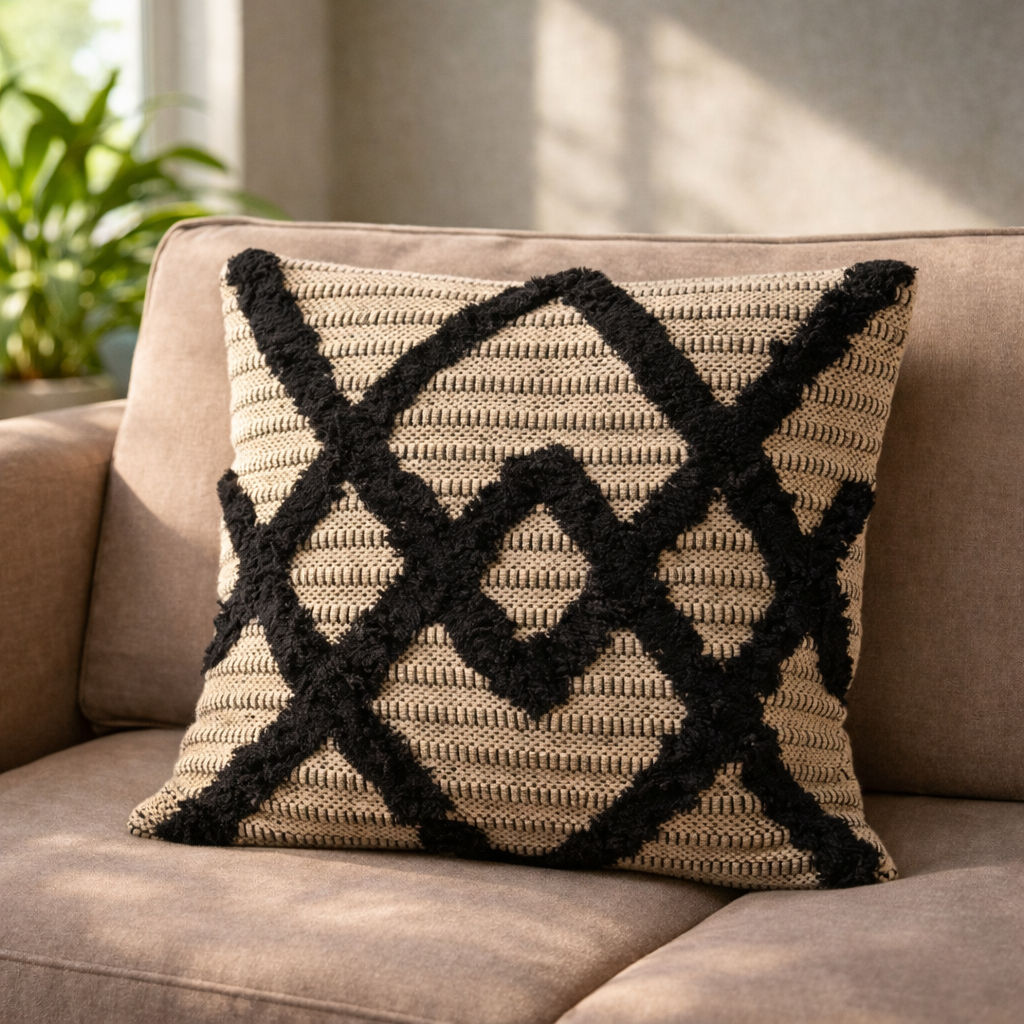 Marked Path — Cushion Cover — Textured woven wool & cotton, Cushion Cover — Jhōlâ