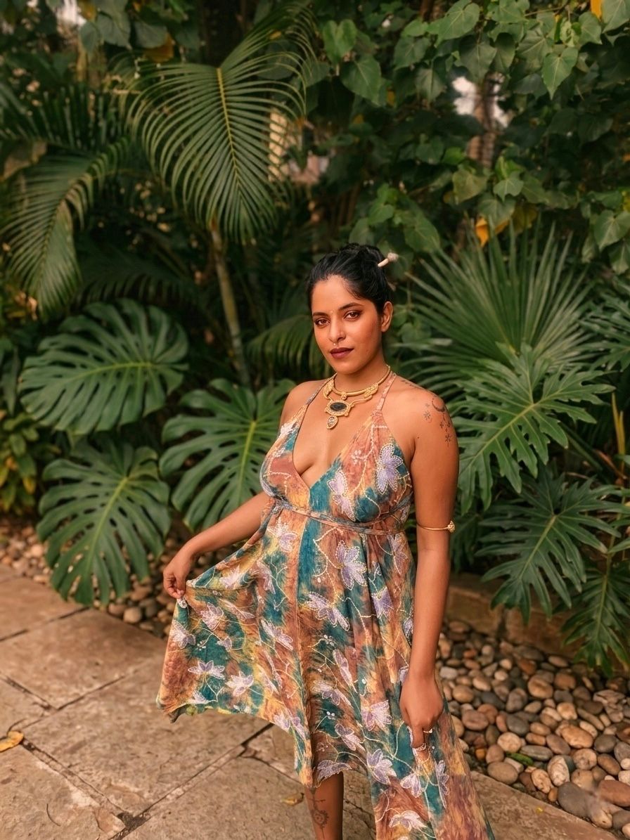 Vanāra — Dyed fabric with hand embroidery and stone work, finished with a soft, structured fall., dress — Jhōlâ