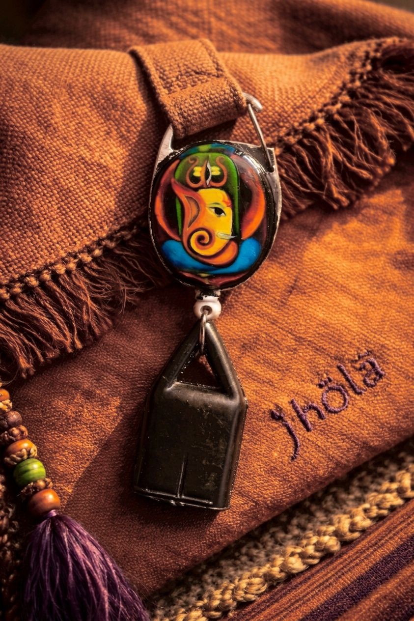 Esh — Hand-painted acrylic plate with UV-reactive pigments, silicone lighter holder, and metal carabiner clip., Lighter Holders — Jhōlâ