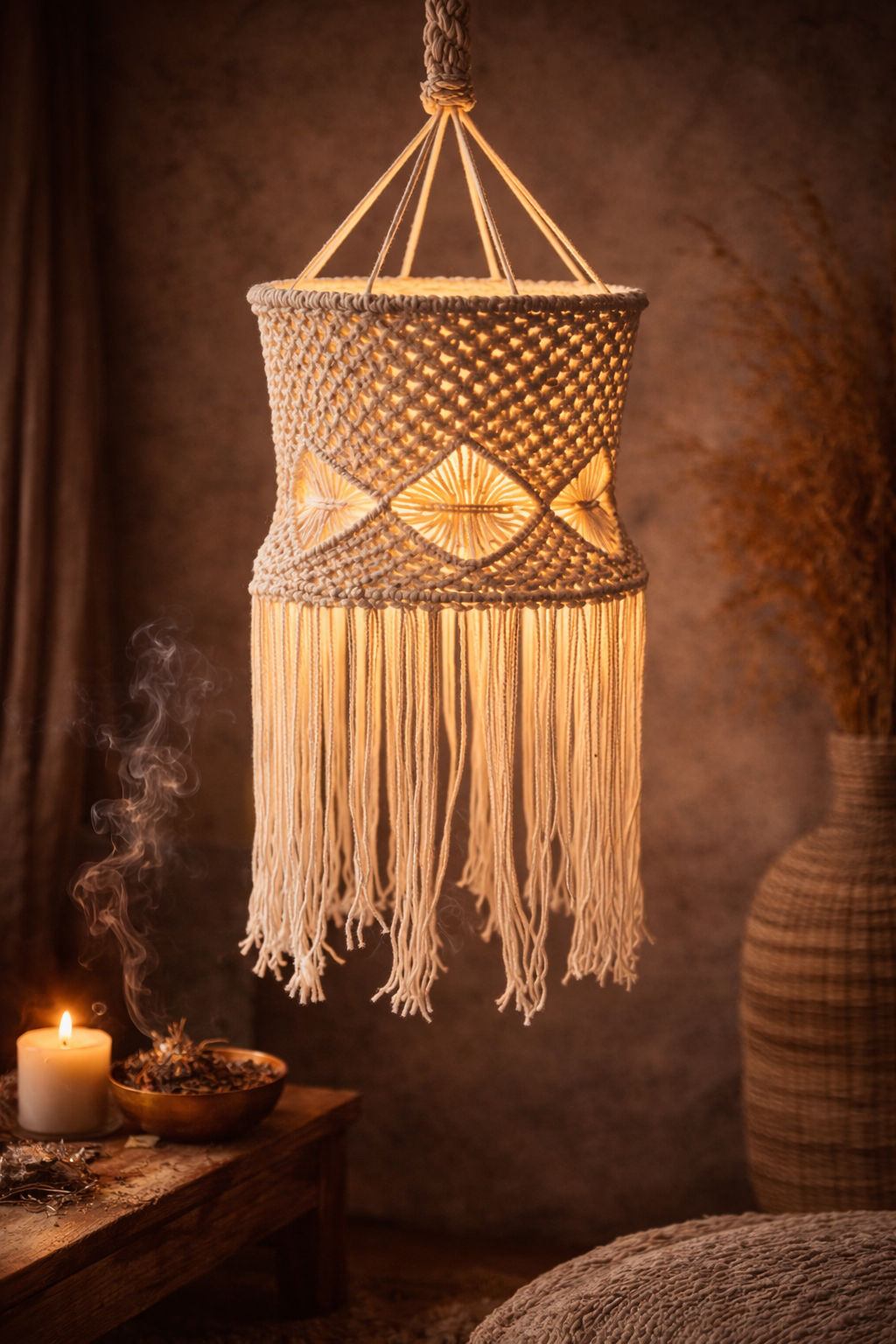 Where Light Falls — Hanging Lamp — 100% cotton macrame, Lamps — Jhōlâ