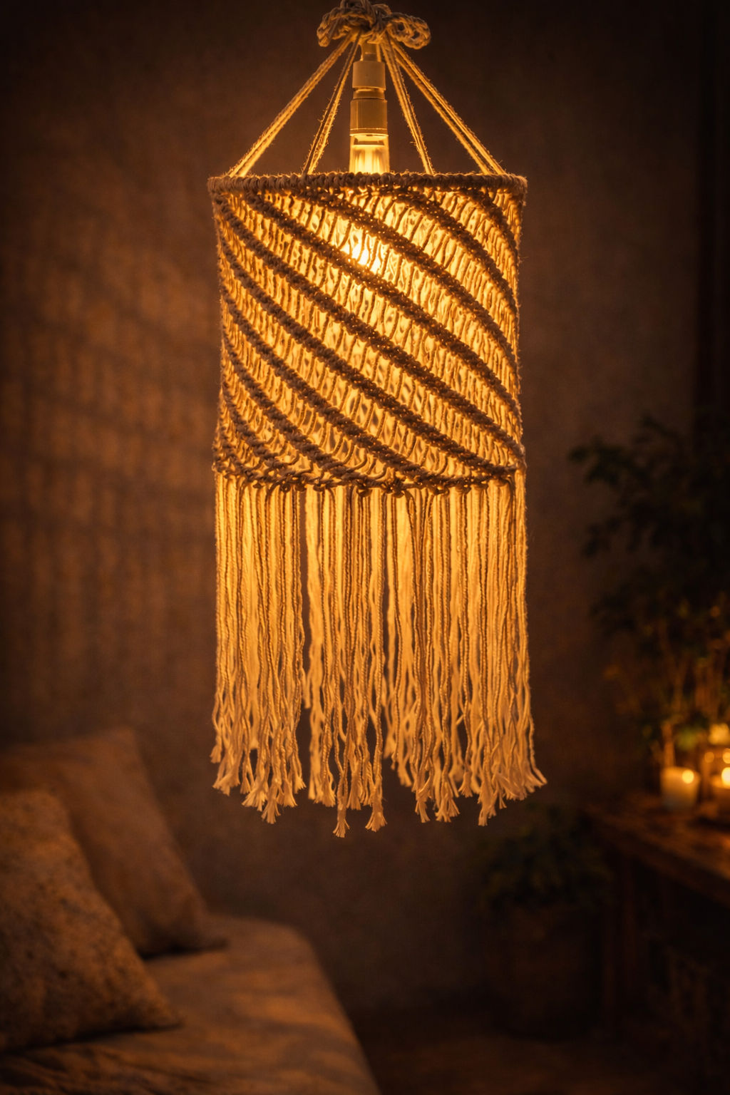 Where Light Rests — Hanging Lamp — 100% cotton macrame, Lamps — Jhōlâ