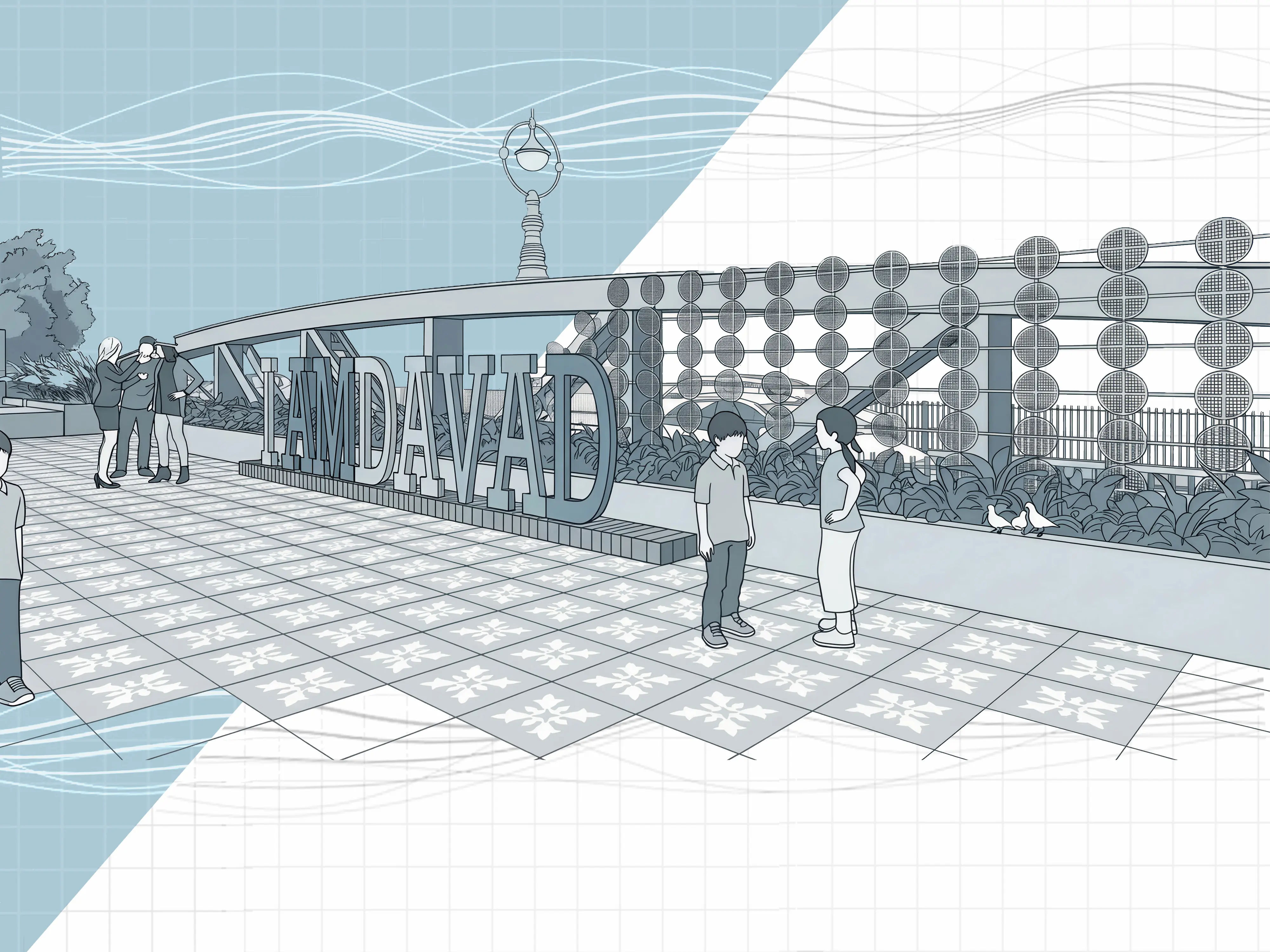ellisbridge redevelopment, public landscape,  ahmedabad,gujarat