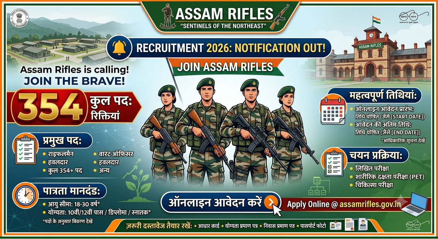 Assam Rifles Recruitment 2026: Rifleman, Warrant Officer, Havildar Notification OUT For 354 Posts, Apply Online