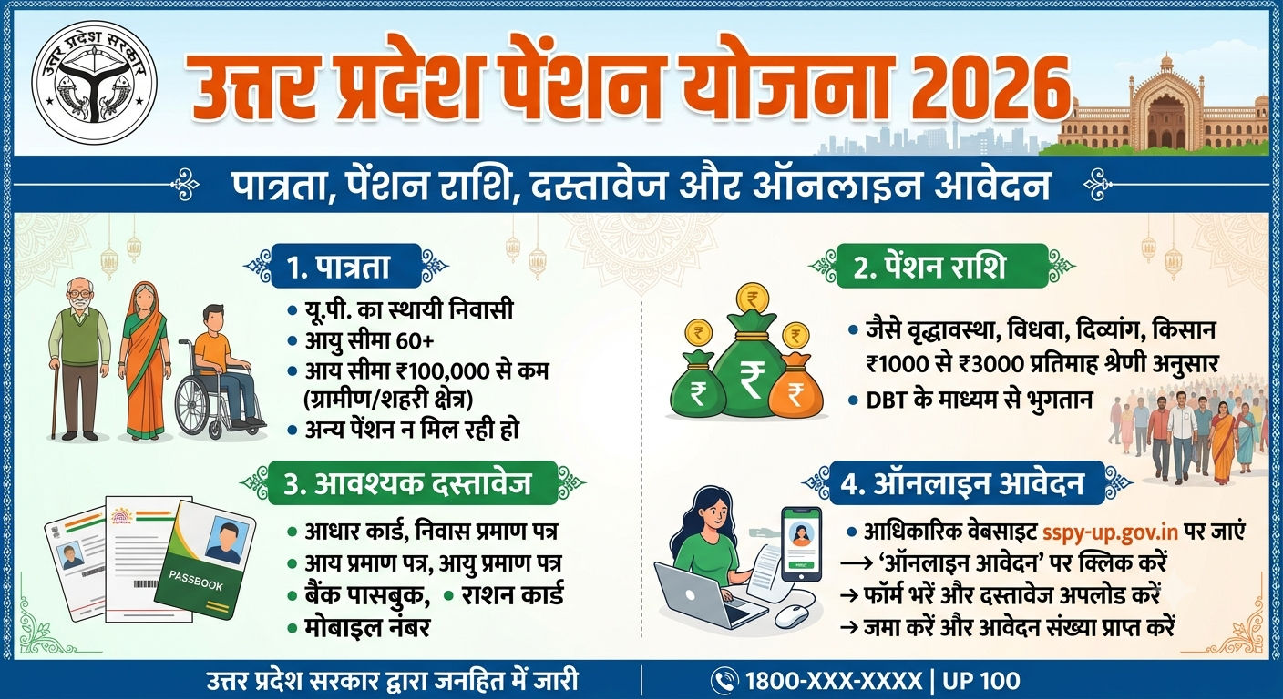 उत्तर प्रदेश पेंशन योजना 2026: पात्रता, पेंशन राशि, दस्तावेज और ऑनलाइन आवेदन