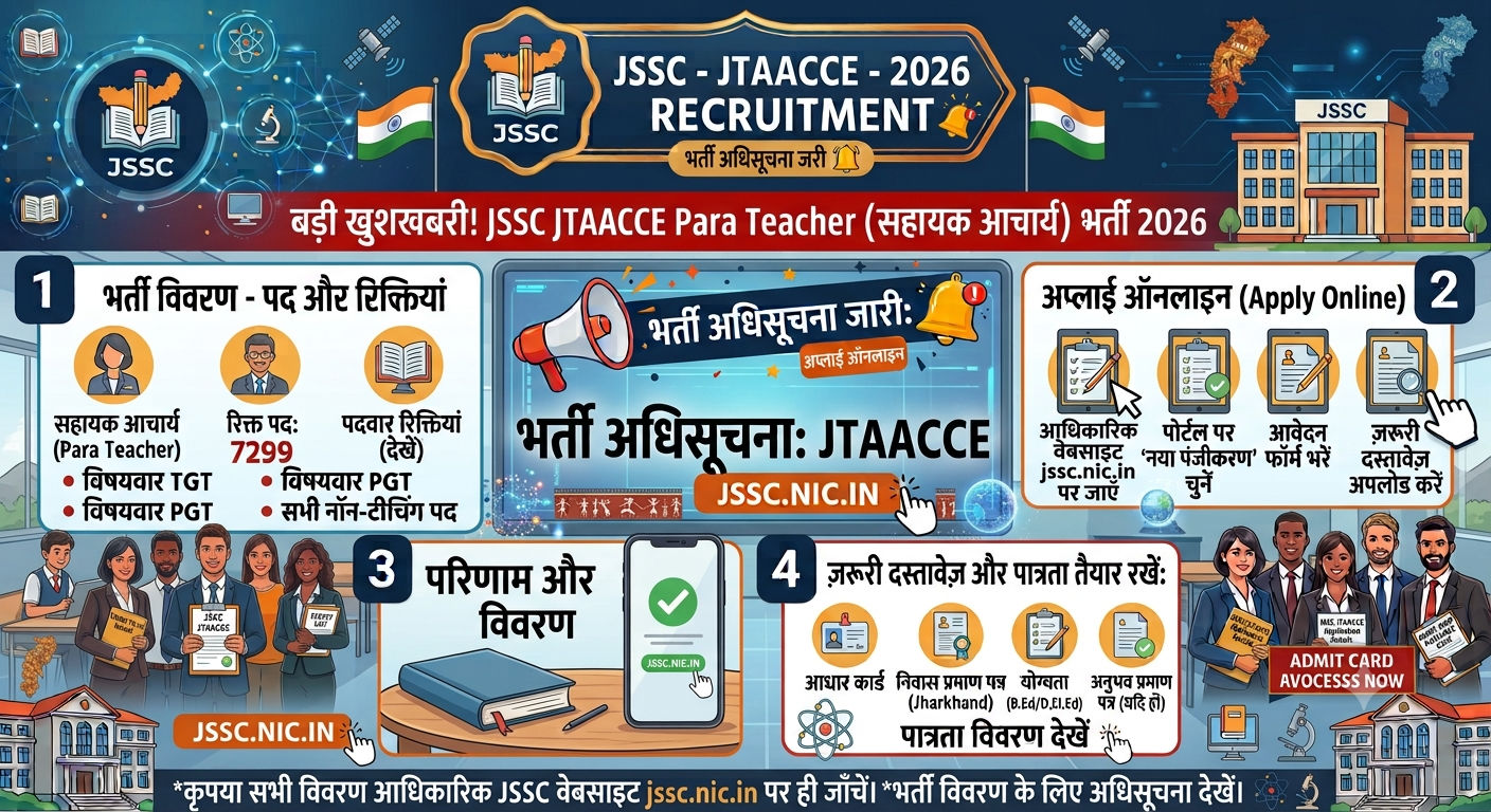 JSSC JTAACCE Para Teacher Recruitment 2026: 7299 Posts Notification OUT, Apply Online