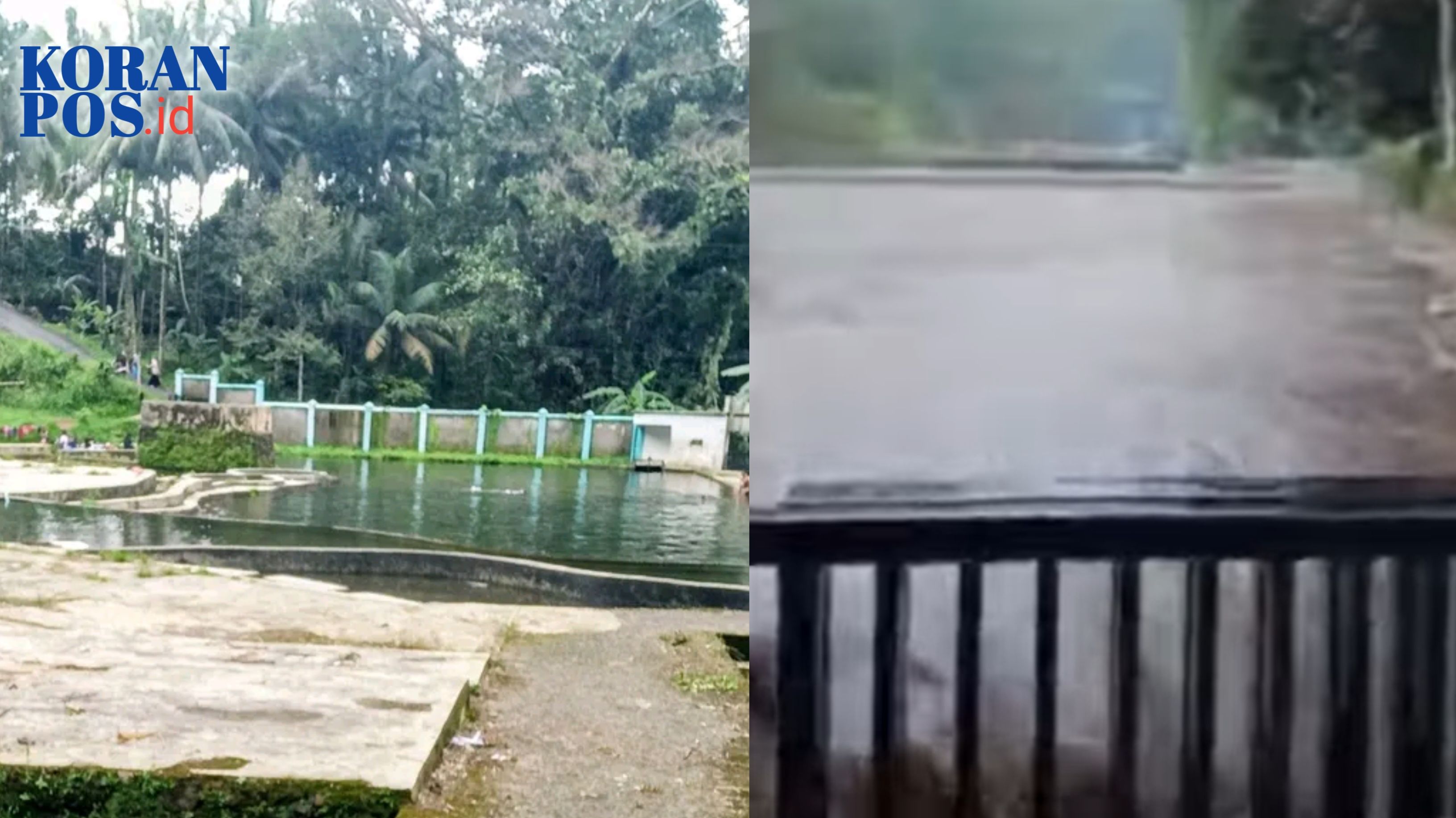 Tangkapan layar video kondisi Kali Putat di Serayu Larangan Mrebet Purbalingga yang meluap hingga ke pemukiman warga akibat hujan deras pada Senin 2 Februari 2026.