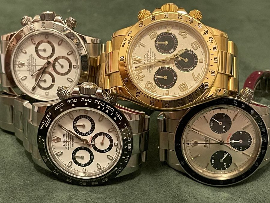 四枚不同材質與盤面配置的勞力士 Cosmograph Daytona