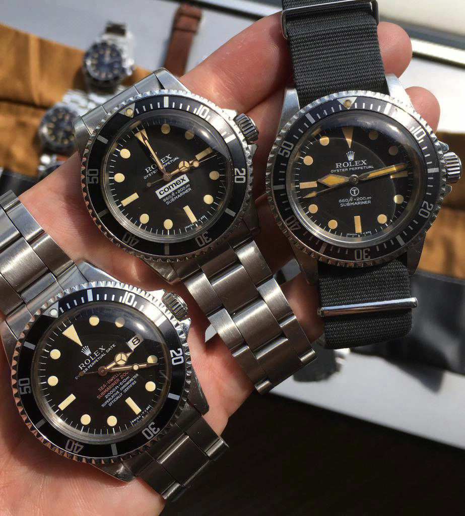 Sea-Dweller 與 Submariner 並排實拍,用來觀察尺寸及鏡面視覺差異