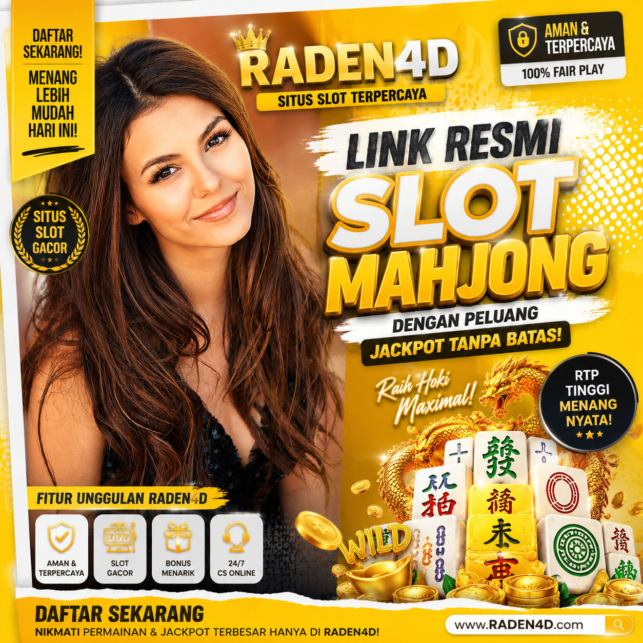 RADEN4D ⭐ Link Resmi Slot Mahjong dengan Peluang Jackpot Tanpa Batas, Menang Lebih Mudah Hari Ini!