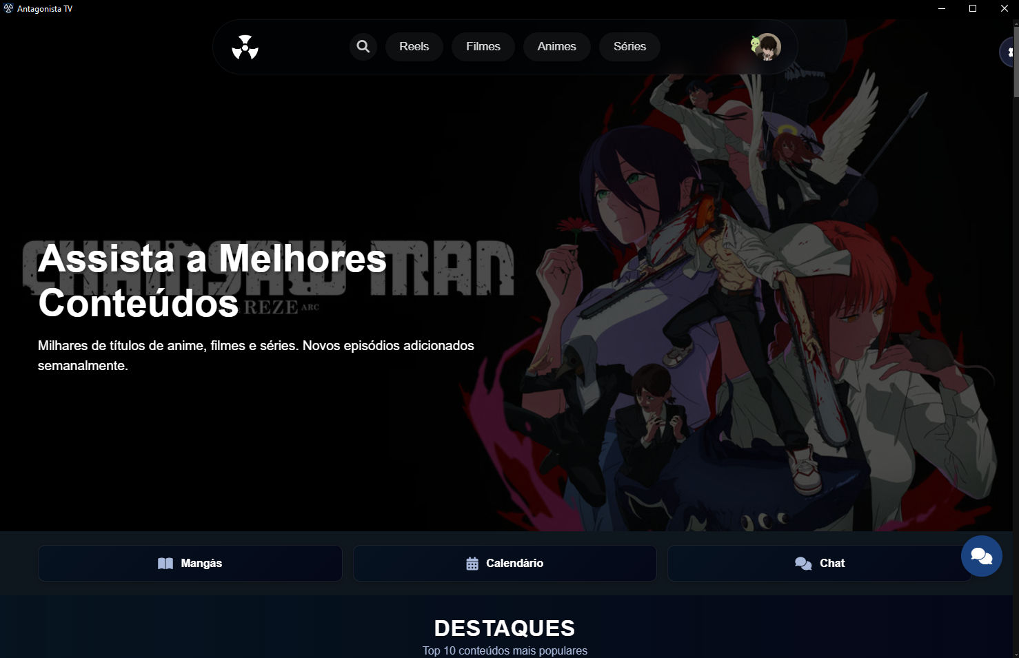 Antagonista TV Versão Desktop - Streaming de Conteúdo em Qualidade HD