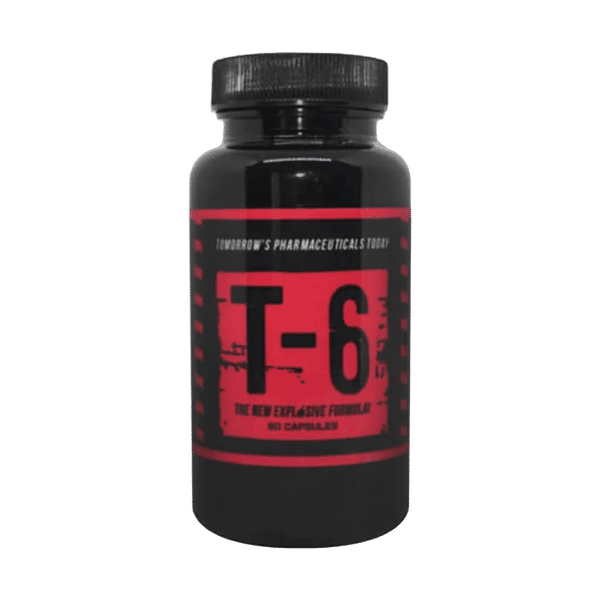 Afbeelding van een pot T6 Fatburners, krachtige supplementen voor vetverbranding, energie en gewichtsverlies.