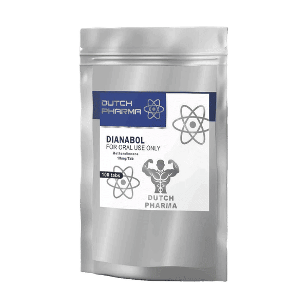 Verpakking met Dianabol 10 mg tabletten van Dutch Pharma, een anabool steroïde voor snelle spiergroei en kracht.