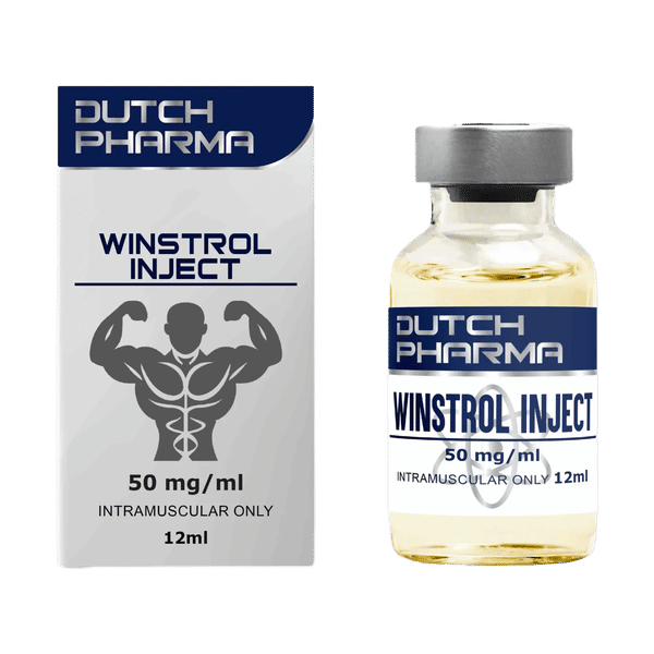 Doosje met een vial Winstrol Depot van Dutch Pharma, een anabool steroïde voor spierdefinitie en vetverlies.