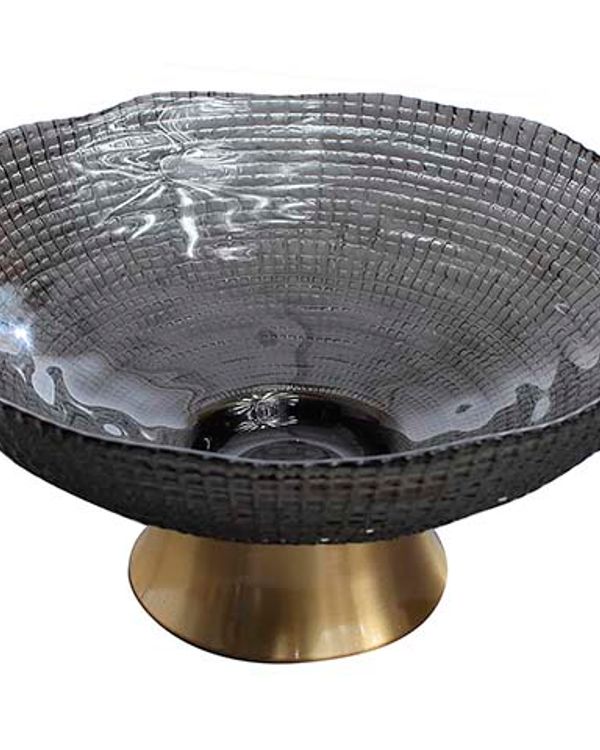 FRUTERO/CENTRO MESA VIDRIO NEGRO BASE ORO