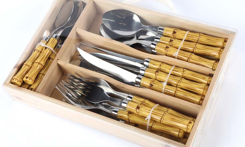 SET 6 PTOS 24 PZ ACERO/BAMBOO