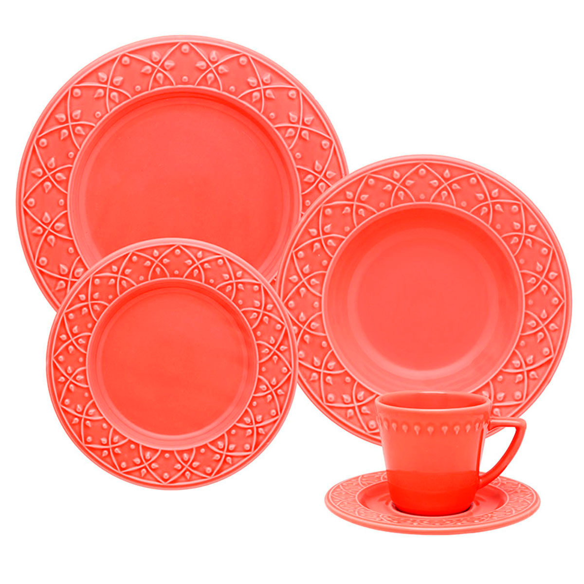 VAJILLA CERAMICA 20 PZAS 4 PTOS MENDI CORAL(NK20-7307)