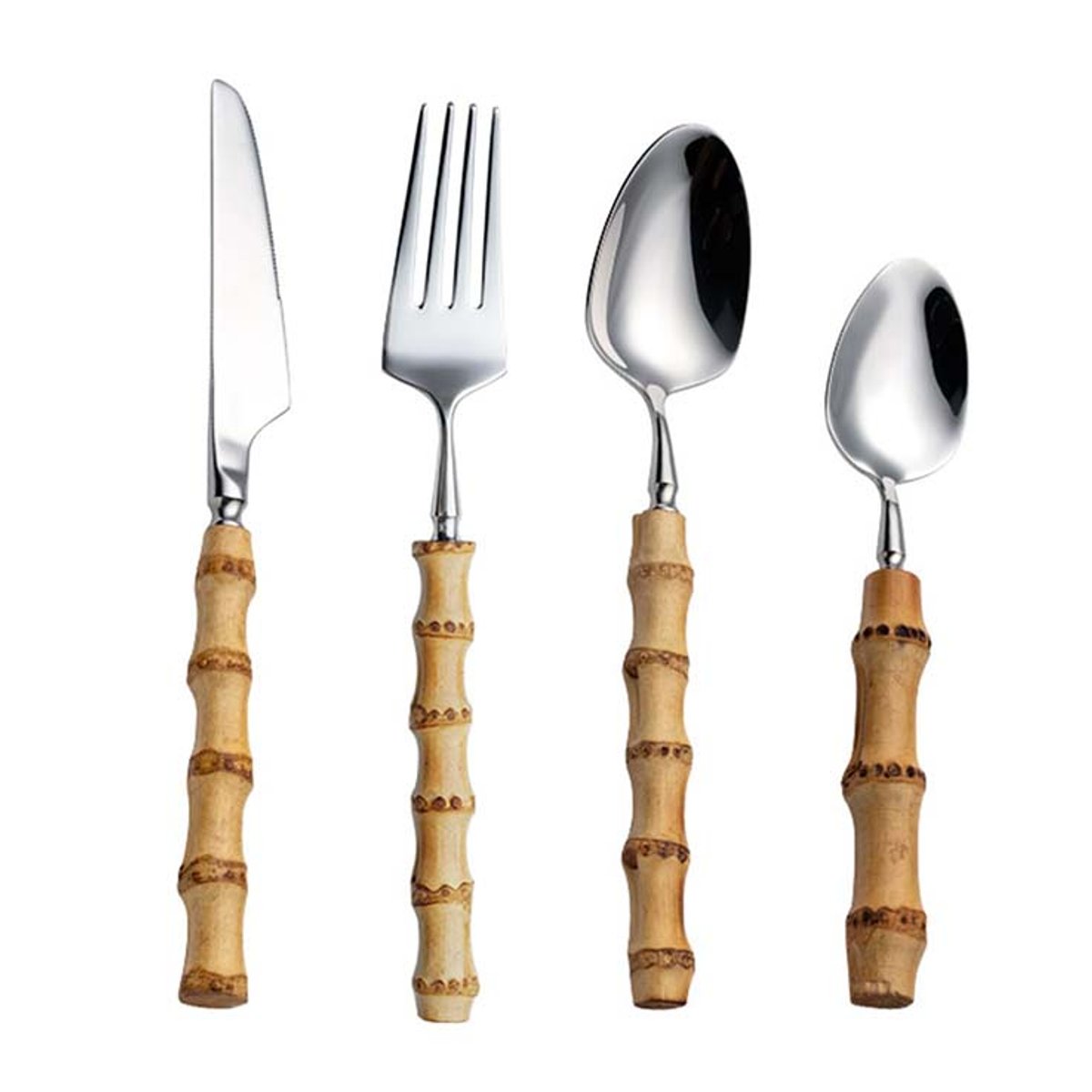 SET CUBIERTOS 4 PZ ACERO/BAMBOO