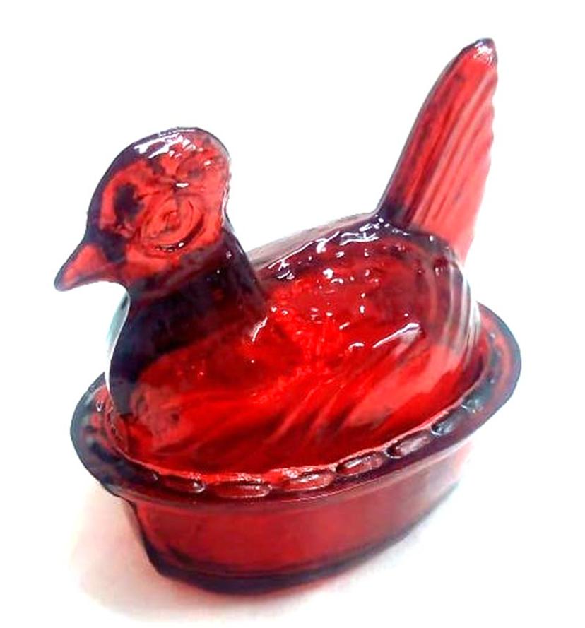 Salero Gallina Vidrio Vintage Rojo