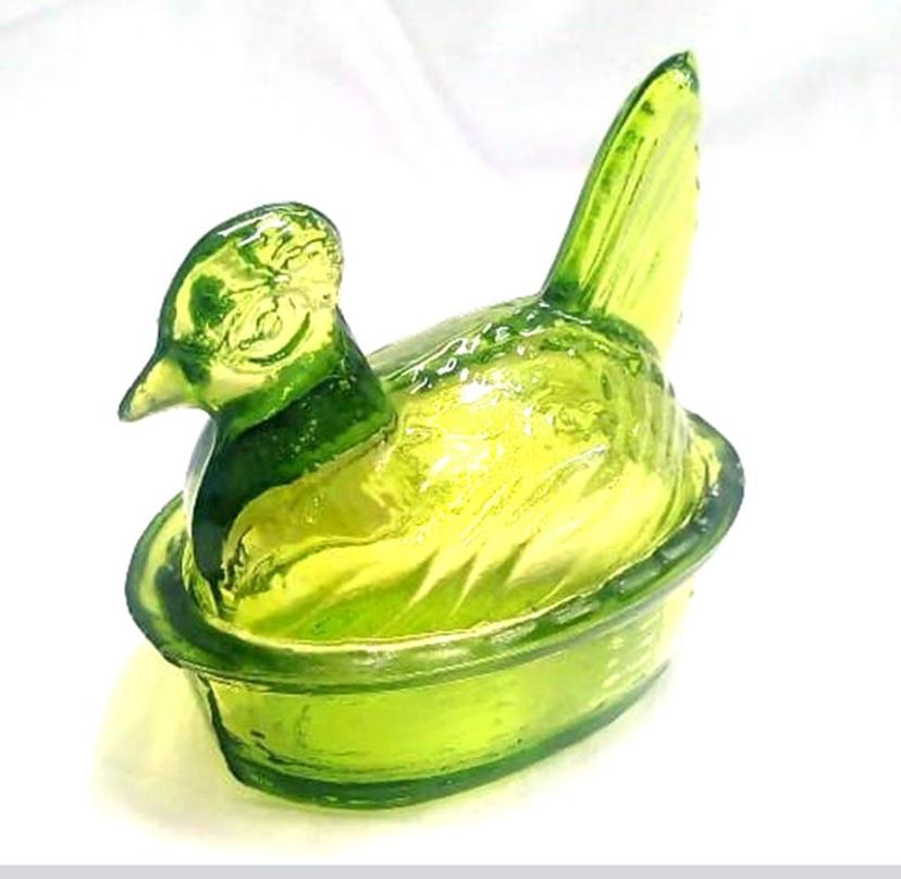 Salero Gallina Vidrio Vintage Verde Limon