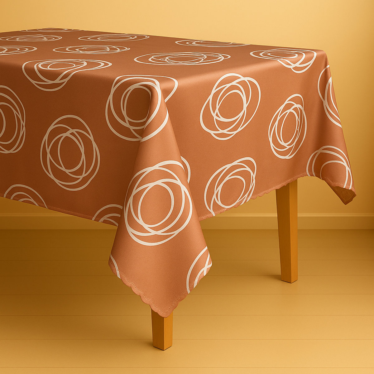 Mantel Rectangular 6 Ptos Tafetan Circulos Cafe