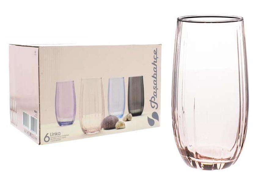 SET 6 VASOS VIDRIO LINKA ROSA 16 ONZ