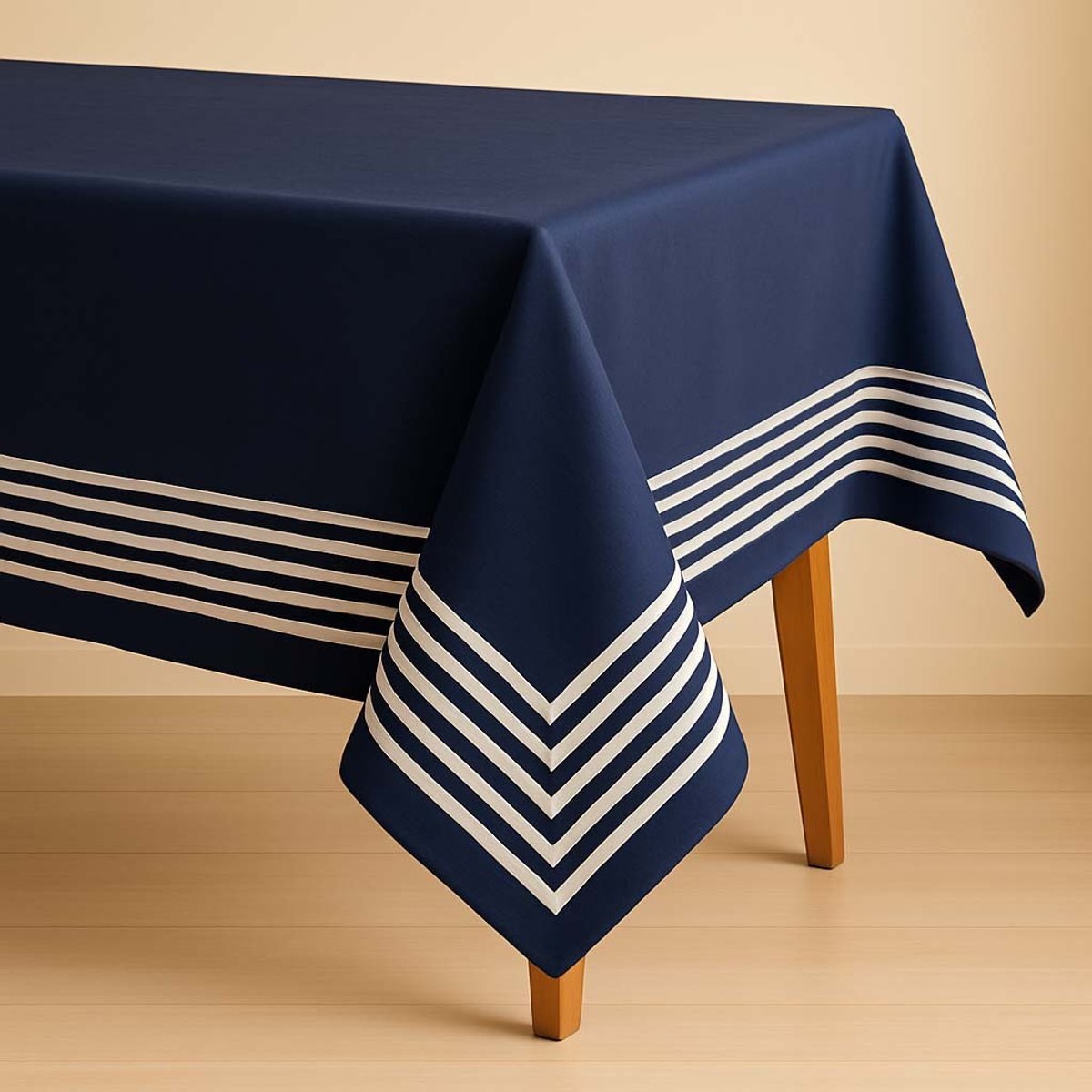 MANTEL 6-8 PTOS AZUL MARINO RAYAS BLANCAS