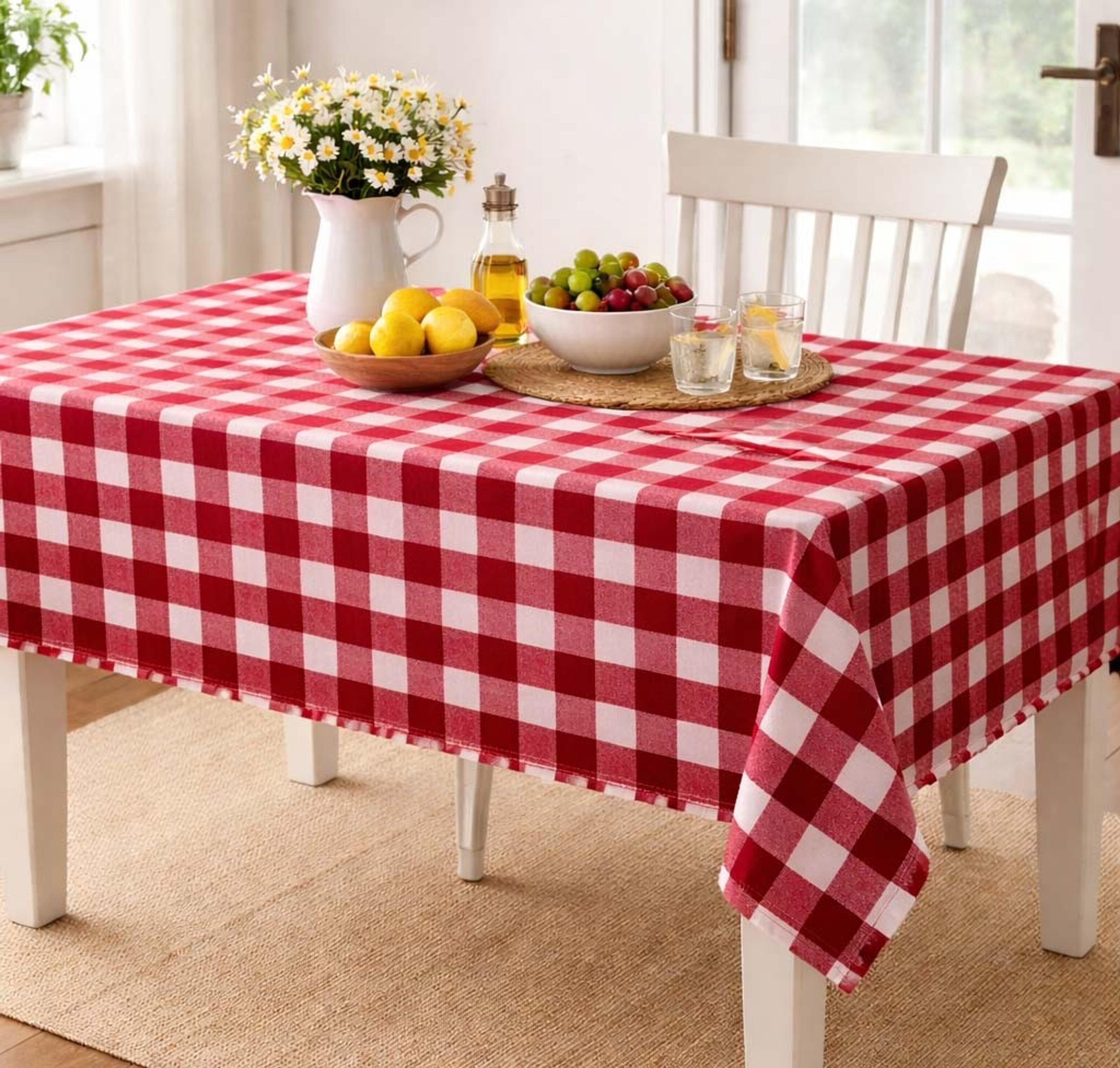 Mantel Rectangular 6 Ptos Cuadros Rojo/Blanco