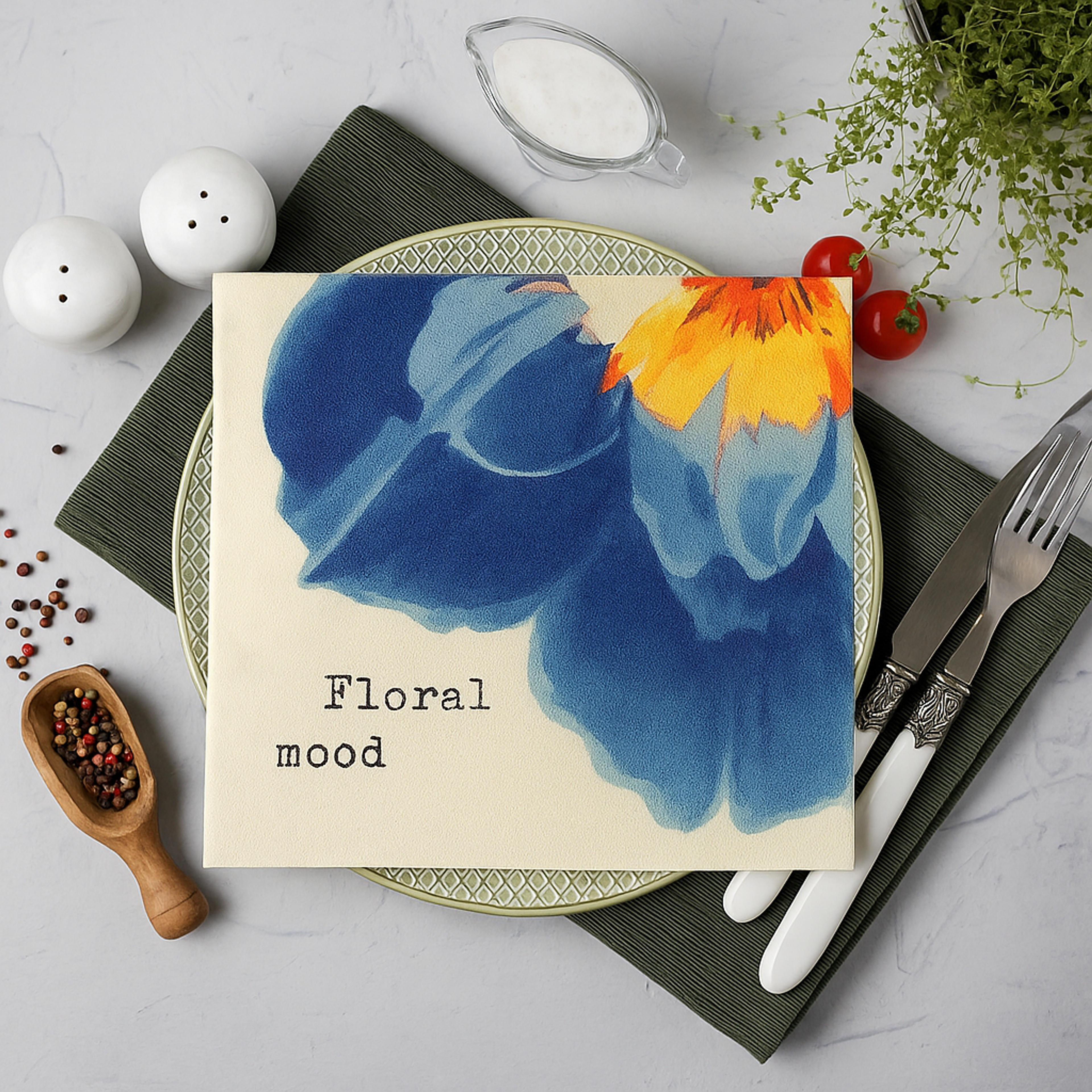 Set 20 Servilletas Floral Azul