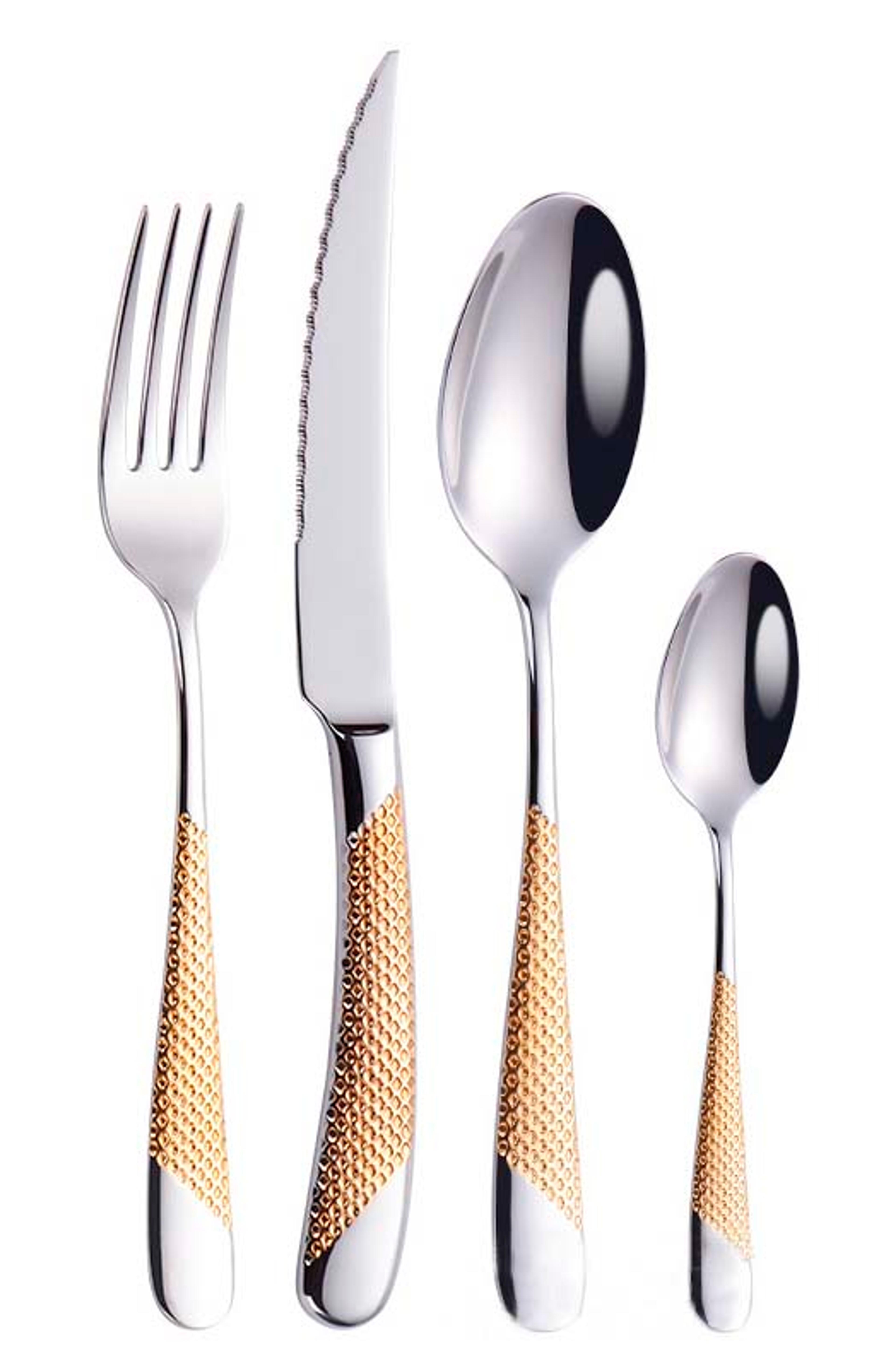 Set Cubiertos 16 Pz 4 Ptos Silver /Gold