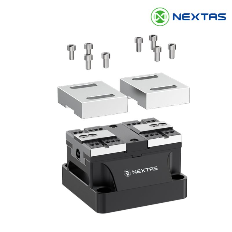 Pneumatic vise installed on the worktable of a CNC machining center