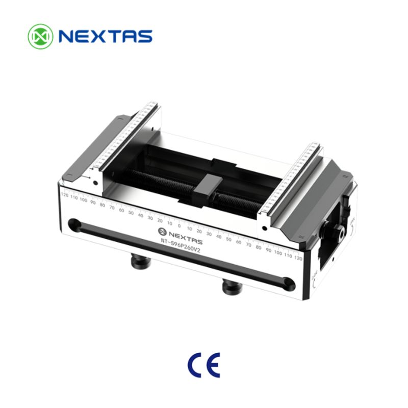A high-precision self-centering vise from Nextas for CNC machining.