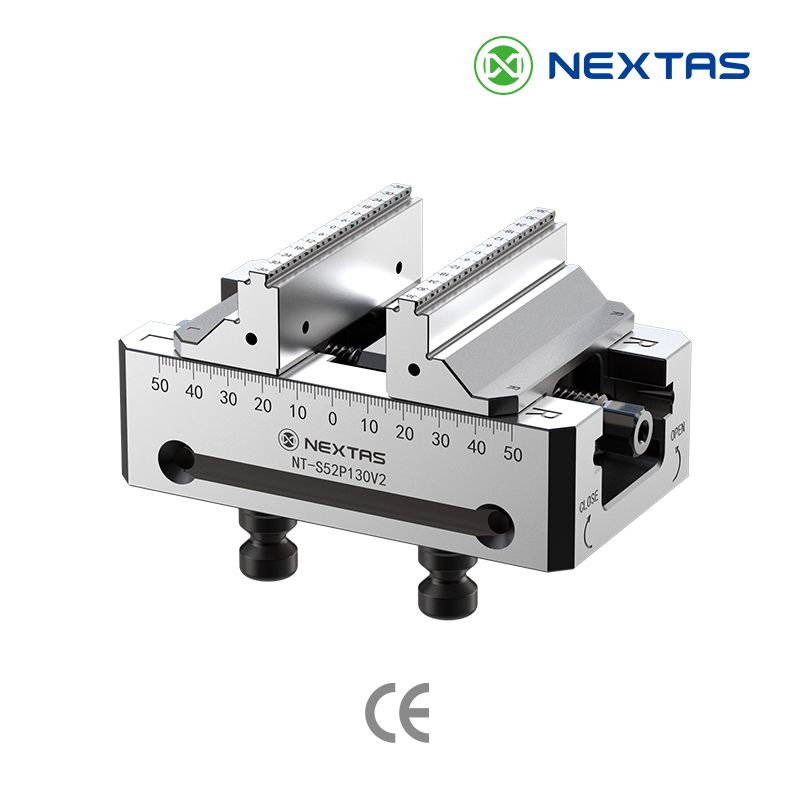 A high-precision self-centering vise from Nextas Tech for CNC machining.