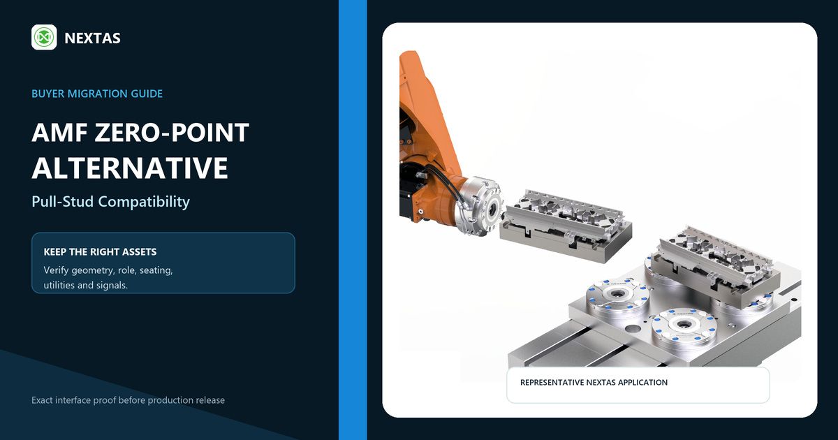 NEXTAS robotic tool changer transferring fixtures between zero-point modules