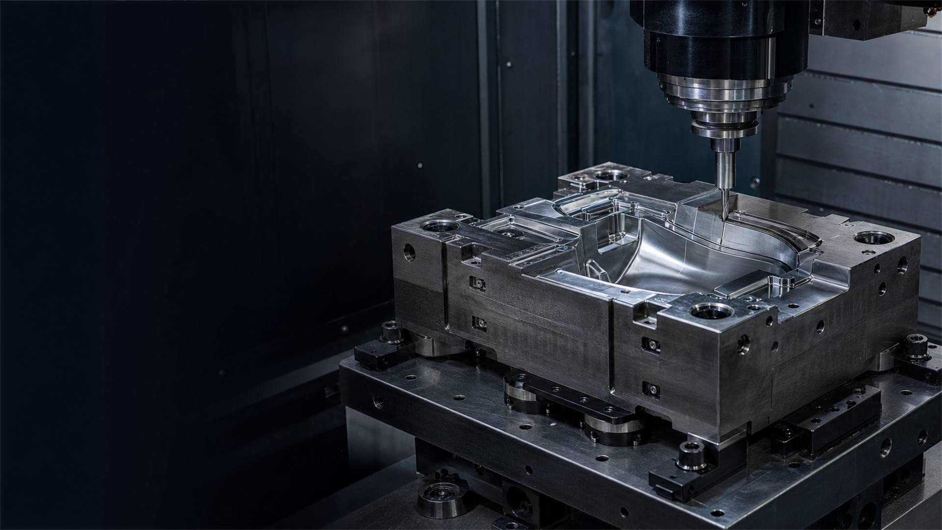 Illustrated CNC setup for mold insert datum planning