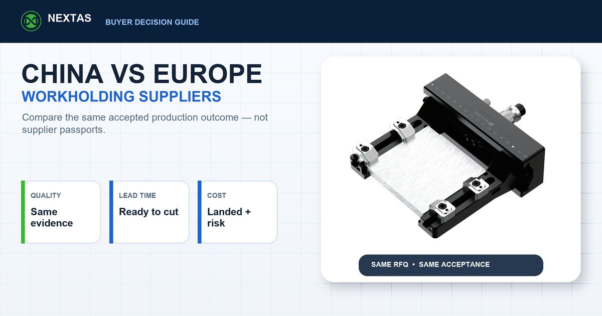 China vs European workholding supplier decision guide comparing quality evidence, production-ready lead time and landed cost