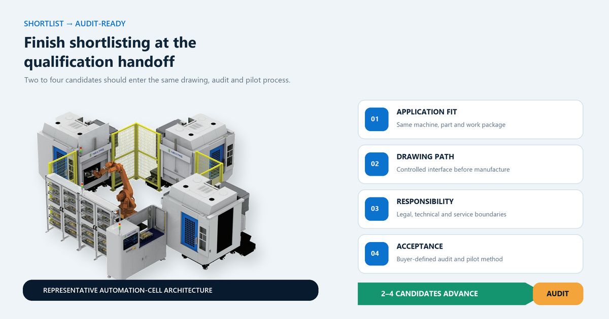 Audit-ready handoff from a two-to-four supplier shortlist through drawing review and pilot acceptance