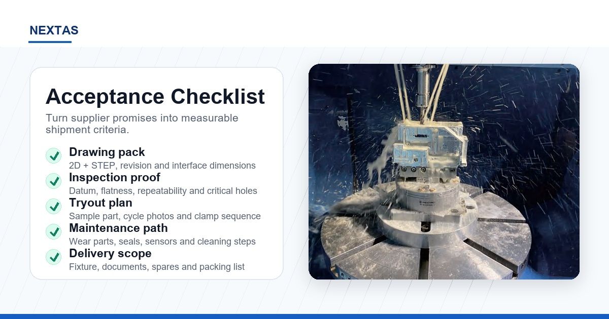 Acceptance checklist for custom CNC fixture delivery and inspection proof