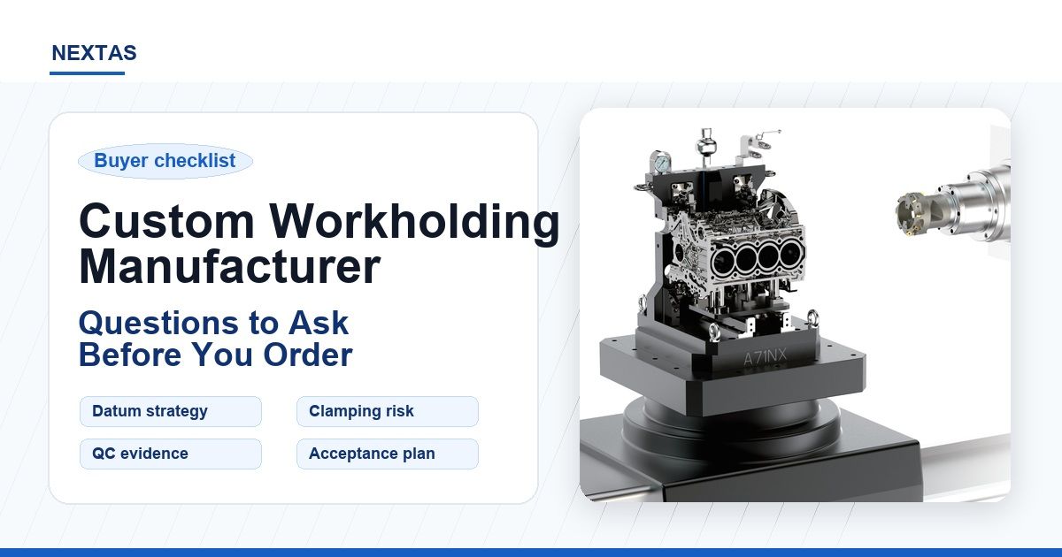 Custom workholding manufacturer buyer checklist with hydraulic fixture and machining datum review