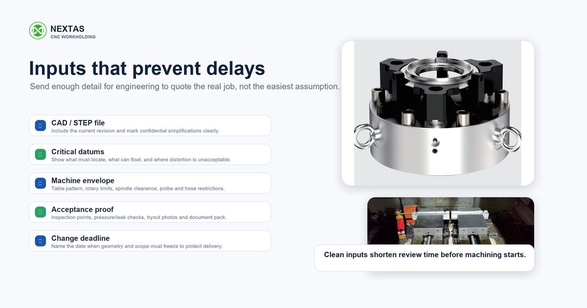 Checklist of CAD STEP datum machine and acceptance inputs that prevent custom fixture delays